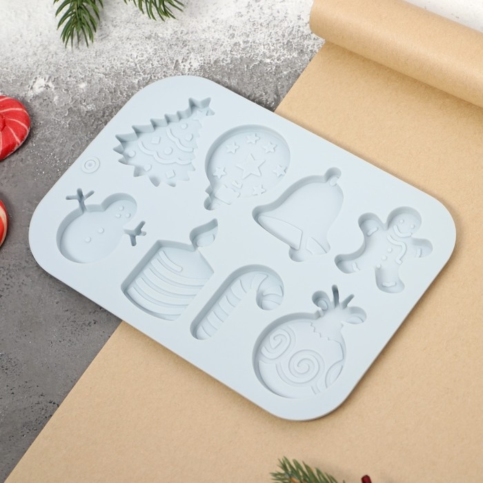 Форма для шоколада новогодняя Доляна «Новый год», силикон, 18,5×12,8×0,5 см, 8 ячеек, цвет серый Форма для шоколада новогодняя Доляна «Новый год», силикон, 18,5×12,8×0,5 см, 8 ячеек, цвет серый