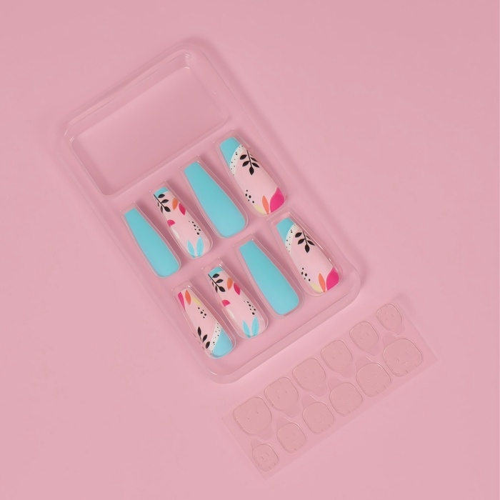 Накладные ногти «Бирюза», 12 шт, с клеевыми пластинами, форма балерина, разноцветные Накладные ногти «Бирюза», 12 шт, с клеевыми пластинами, форма балерина, разноцветные