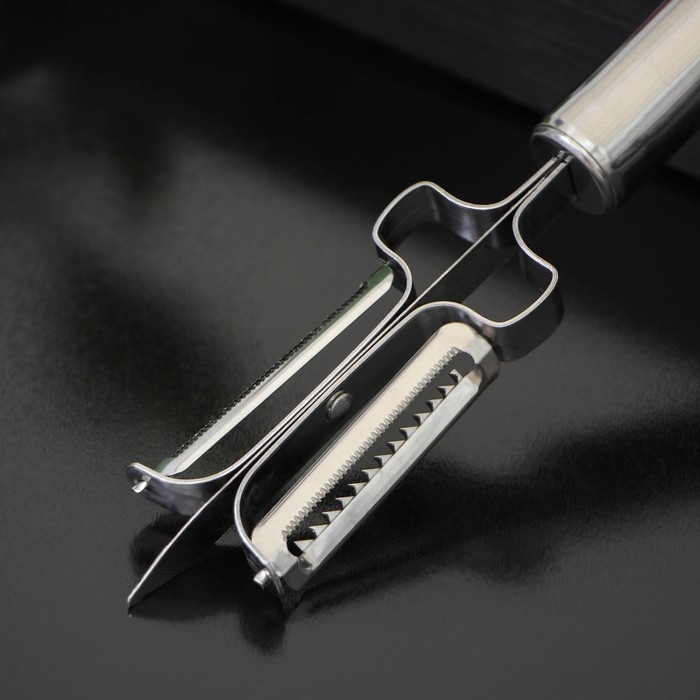 Овощечистка Доляна «Металлик», двухсторонняя, 20,5 см, цвет серебристый