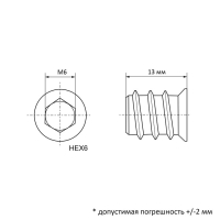 Дюбель Element, мебельный, металлический, резьба М6, 10 шт