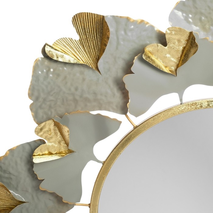Декор настенный металл с зеркалом  Декор настенный металл с зеркалом "Цветок из веерных листьев" серо-золотой 98,4х98,4х6,4 см   104238