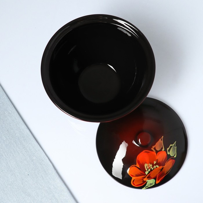 Салатник "Подарочный с крышкой" 2,25л / 18,5х21,5см, мак на черном