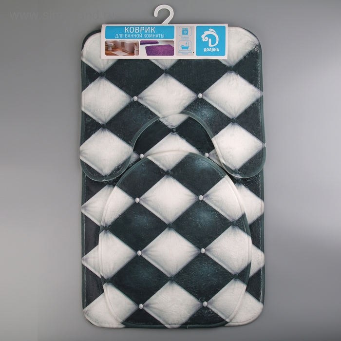 Набор ковриков для ванной и туалета Доляна «Ромбы», 3 шт: 37×45, 37×45, 45×75 см