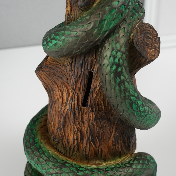 Новогодняя копилка  Новогодняя копилка "Змея на пеньке"  33 х 14 х 15 см, зеленый