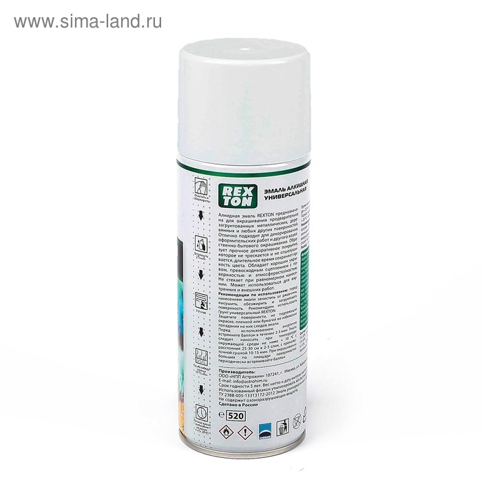 Эмаль алкидная универсальная REXTON, белая глянцевая, аэрозоль 520 мл Эмаль алкидная универсальная REXTON, белая глянцевая, аэрозоль 520 мл