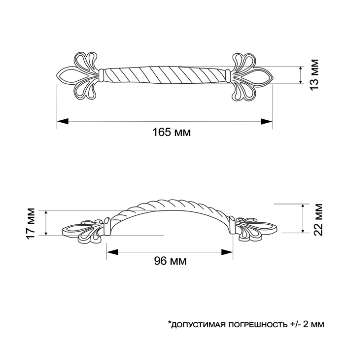 Ручка скоба ТУНДРА PC175AC, м/о 96 мм, цвет медь