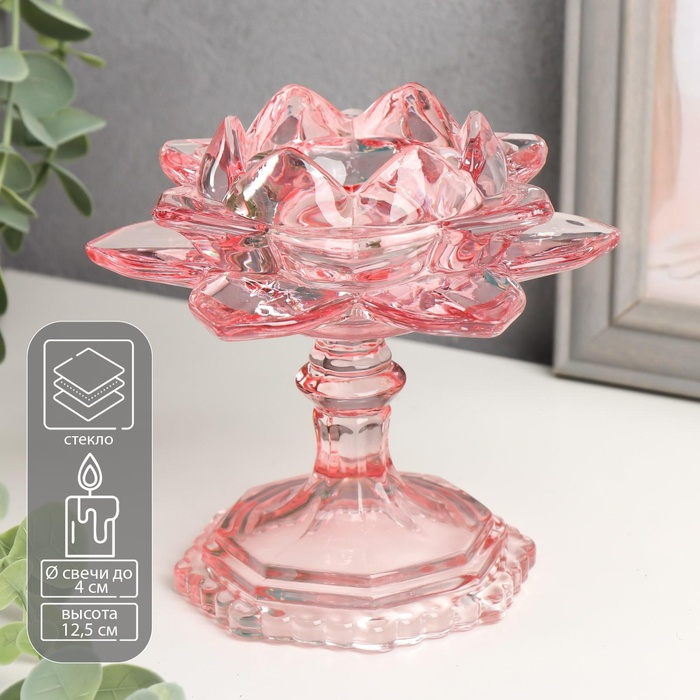 Подсвечник стекло на 1 свечу Подсвечник стекло на 1 свечу "Лотос на ножке" красный 12,5х12х12 см
