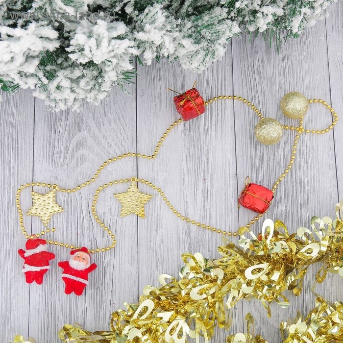 Бусы на ёлку 90 см Бусы на ёлку 90 см "Звёзды, шарики, подарки" красно-золотой
