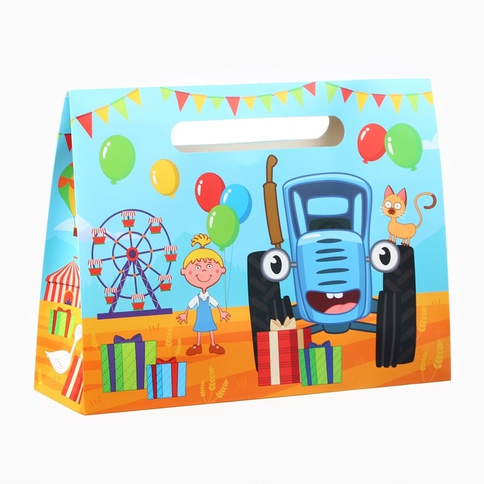 Пакет-коробка для подарка, Синий трактор, 40х30х12 см Пакет-коробка для подарка, Синий трактор, 40х30х12 см