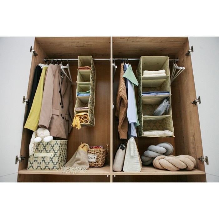 Органайзер подвесной Доляна «Гэтс», 4 отделения, 30×30×80 см, цвет бежевый Органайзер подвесной Доляна «Гэтс», 4 отделения, 30×30×80 см, цвет бежевый