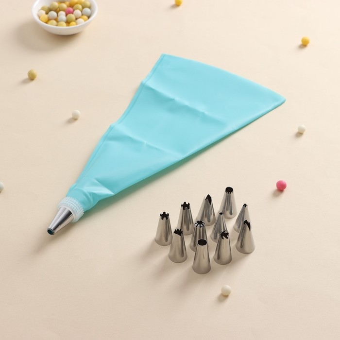 Набор кондитерский «С любовью», 14 предметов: насадки 12 шт d=1,7 см, адаптер, мешок 30×15 см Набор кондитерский «С любовью», 14 предметов: насадки 12 шт d=1,7 см, адаптер, мешок 30×15 см