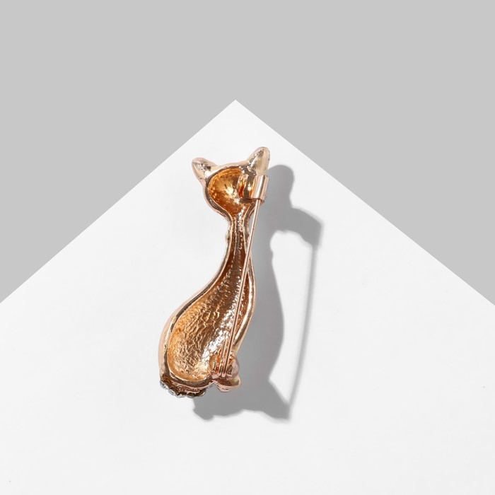 Брошь «Кошка», цвет белый в золоте Брошь «Кошка», цвет белый в золоте