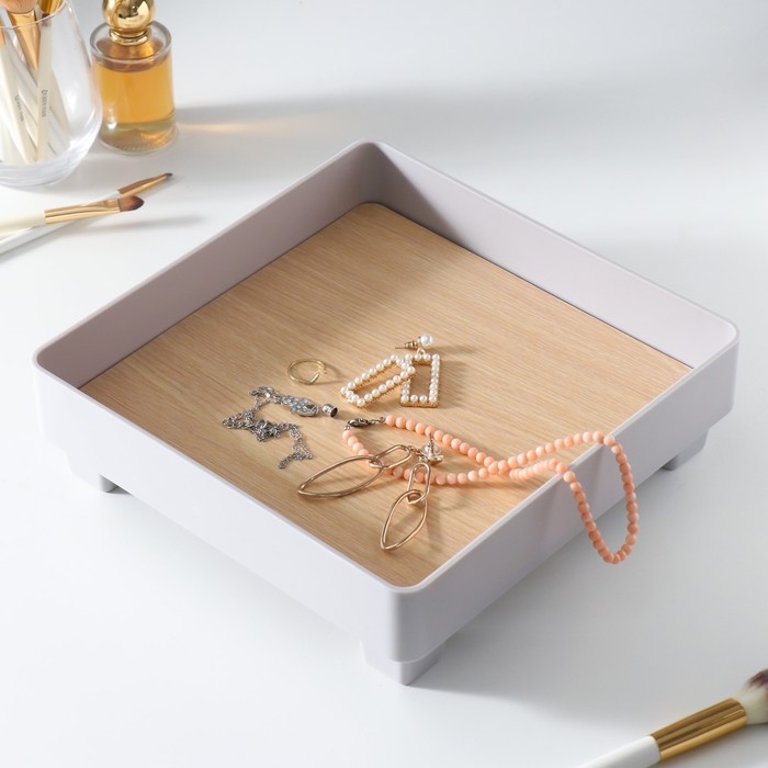 Подставка для мелочей пластик Подставка для мелочей пластик "Квадрат" серая 24,8х24,8х7,2 см