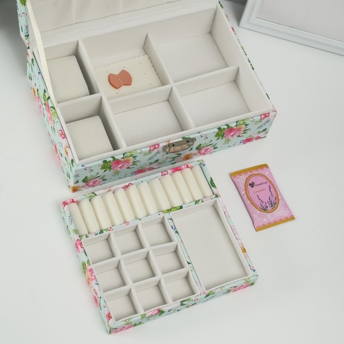 Шкатулка кожзам для украшений Шкатулка кожзам для украшений "Розы на зелёном" 18х27х9 см