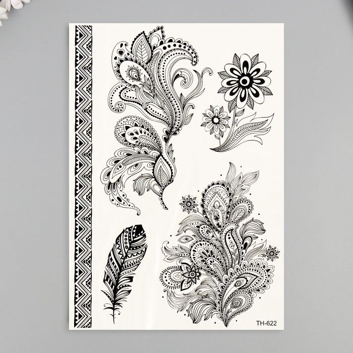 Татуировка на тело чёрная Татуировка на тело чёрная "Перья" 25х15 см