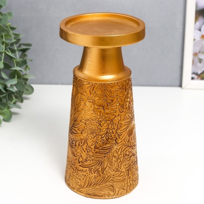 Подсвечник полистоун на 1 свечу Подсвечник полистоун на 1 свечу "Растительные узоры" золото 19,5х9,5х9,5 см