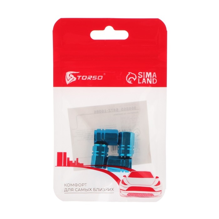 Колпачок на вентиль TORSO, сине-голубой, набор 4 шт Колпачок на вентиль TORSO, сине-голубой, набор 4 шт