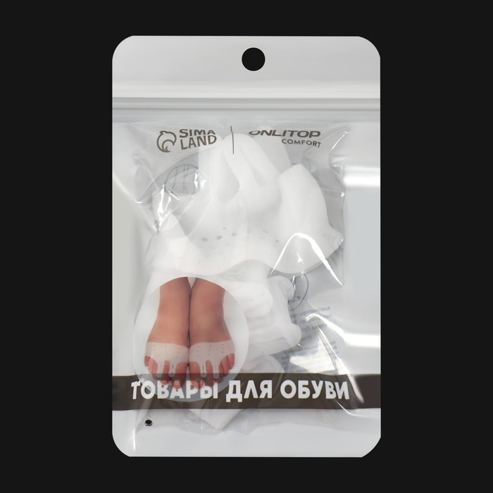 Корректоры - разделители для пальцев ног, на манжете, дышащие, 2 разделителя, силиконовые, 8 × 7 см, пара, цвет белый Корректоры - разделители для пальцев ног, на манжете, дышащие, 2 разделителя, силиконовые, 8 × 7 см, пара, цвет белый