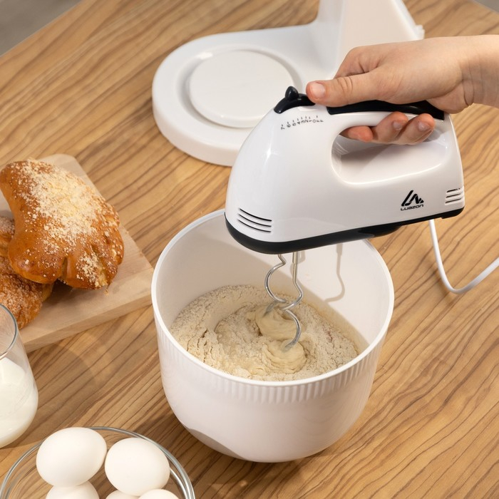 Миксер Luazon LMR-02, ручной, 180 Вт, 7 скоростей, 2 насадки, бело-чёрный Миксер Luazon LMR-02, ручной, 180 Вт, 7 скоростей, 2 насадки, бело-чёрный