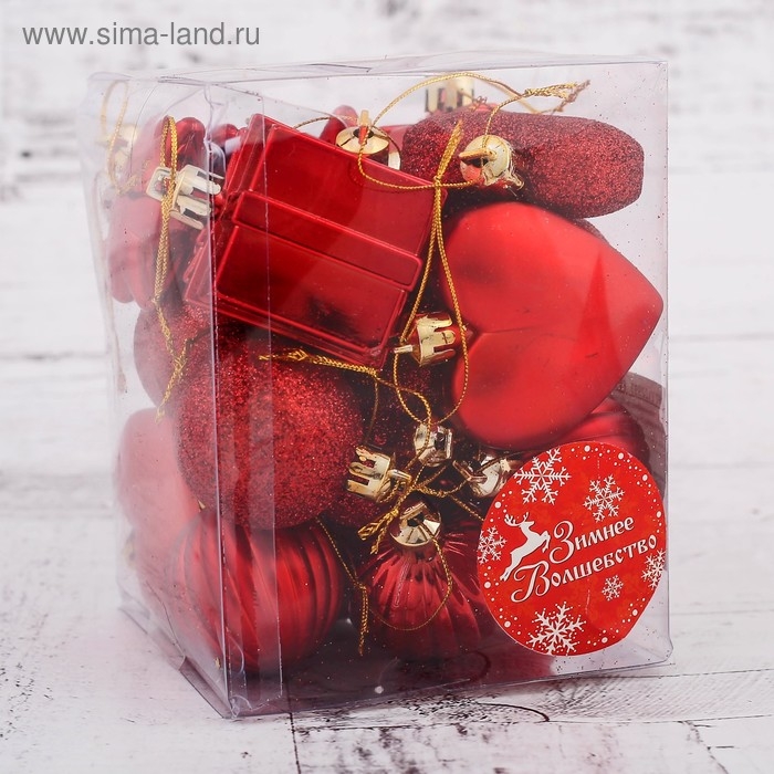 Набор украшений пластик 24 шт Набор украшений пластик 24 шт "Грация" ассорти красный