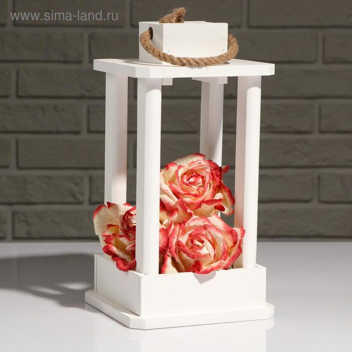 Кашпо деревянное  Кашпо деревянное "Фонарь", ручка верёвка, белый, 16×16×30 см