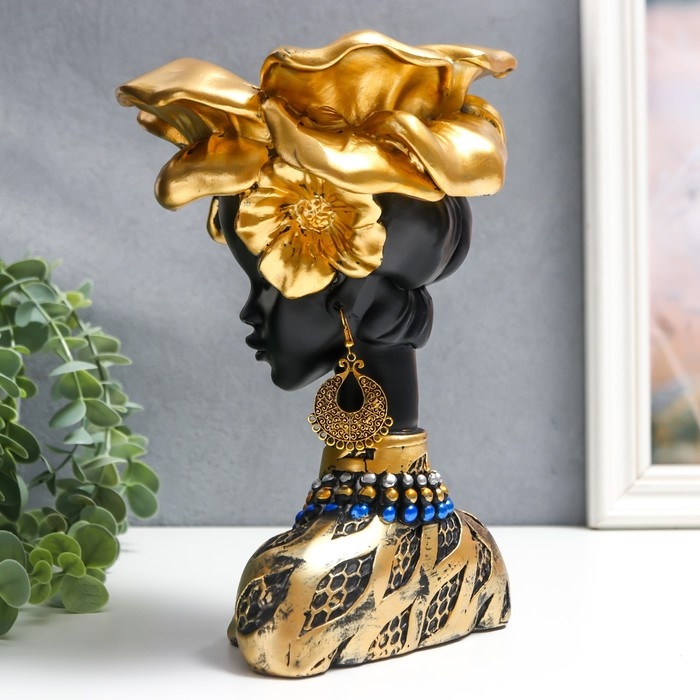 Сувенир полистоун бюст подставка Сувенир полистоун бюст подставка "Девушка из Африки" чёрный с золотом 23х15х15 см