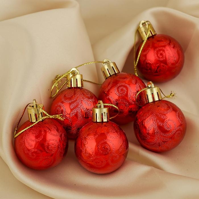 Набор шаров пластик d-4 см, 6 шт Набор шаров пластик d-4 см, 6 шт "Морозная зима" красный