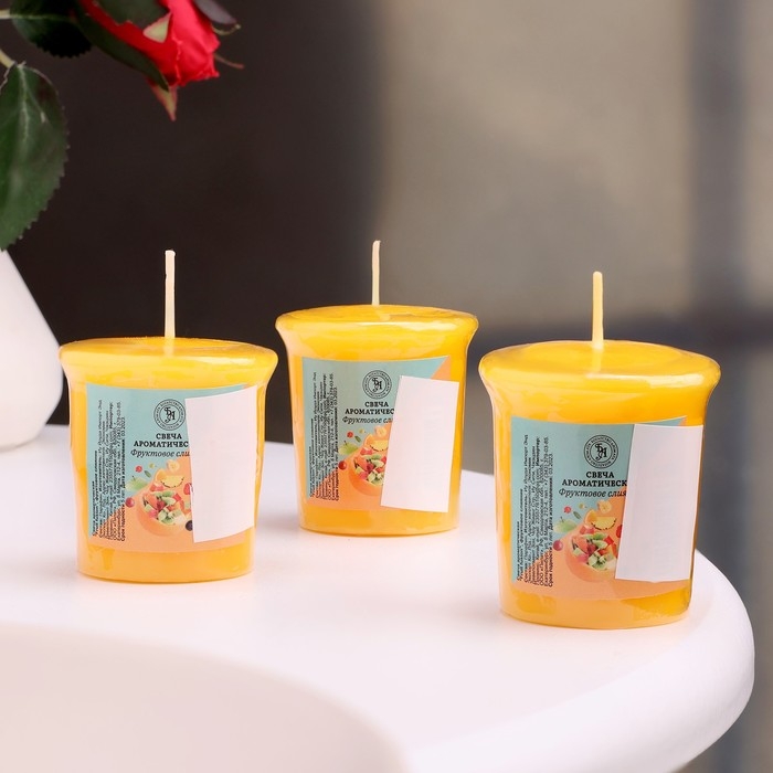 Свеча ароматическая  Свеча ароматическая "Fruit fusion", фруктовое слияние, набор 5х4,5 см, 3 шт