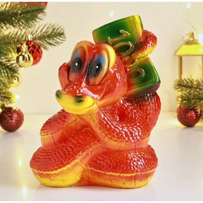 Новый год. Символ 2025. Копилка Новый год. Символ 2025. Копилка "Змея с купюрой" 20х16см, красная