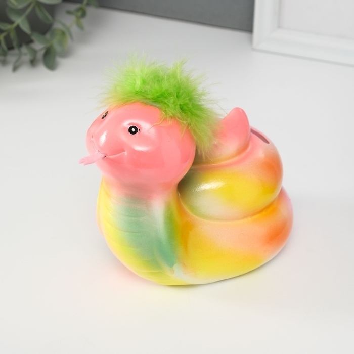 Копилка керамика Копилка керамика "Цветная змейка с пушистой причёской" 10,5х13,9х12,3 см