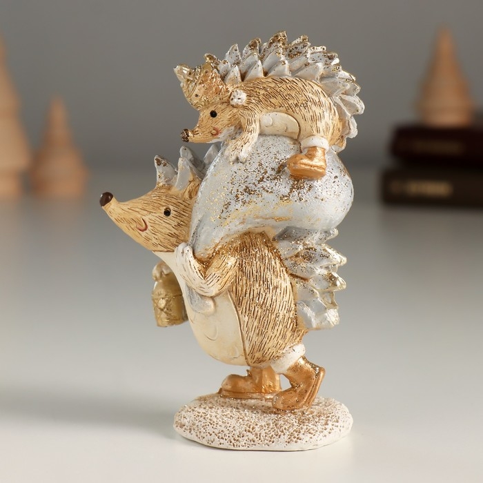 Сувенир полистоун  Сувенир полистоун "Ёжики с золотым мешком" 7х4,5х11 см