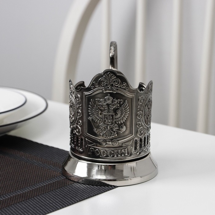 Подстаканник «Герб РФ», стакан d=6,1 см, никелированный, с чернением Подстаканник «Герб РФ», стакан d=6,1 см, никелированный, с чернением