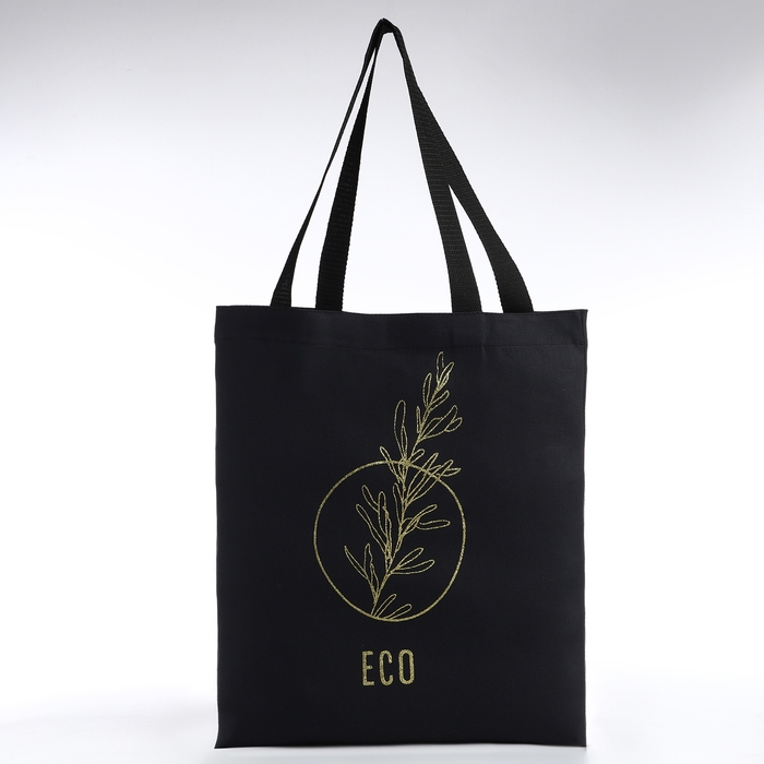 Шопер Шопер "Эко", 35х0,5х40, принт с блёстками, без подклада, чёрный