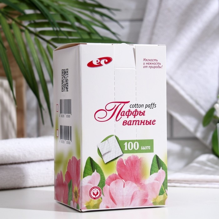 Ватные паффы косметические, сложение стопкой, 7,5*7,5см, 100 шт Ватные паффы косметические, сложение стопкой, 7,5*7,5см, 100 шт