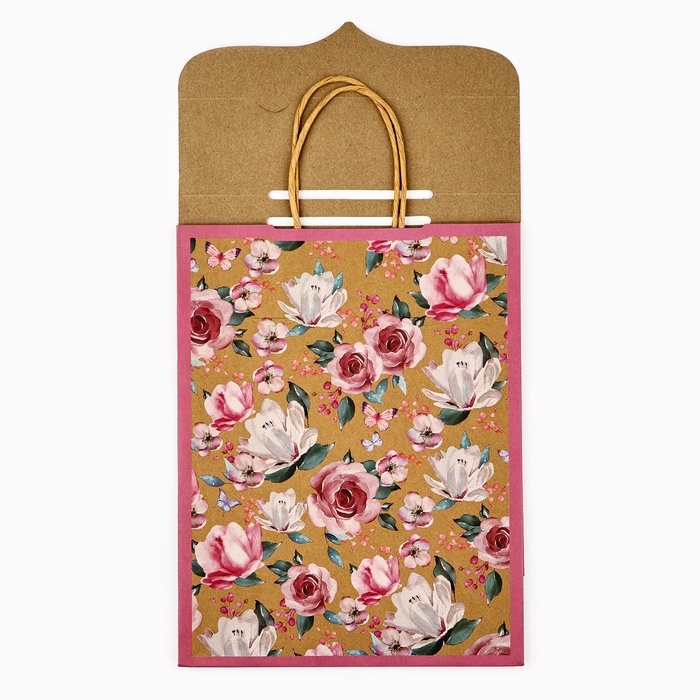Пакет с клапаном «Цветы», крафт, глиттер, 19,5 × 10 × 25.2 см Пакет с клапаном «Цветы», крафт, глиттер, 19,5 × 10 × 25.2 см