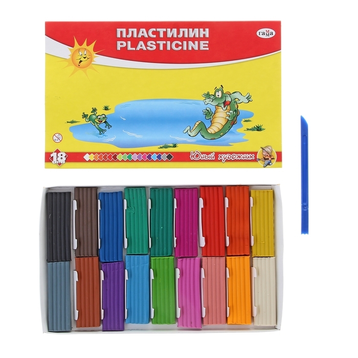Пластилин 18 цветов 252 г, Пластилин 18 цветов 252 г, "Гамма" "Юный художник", со стеком
