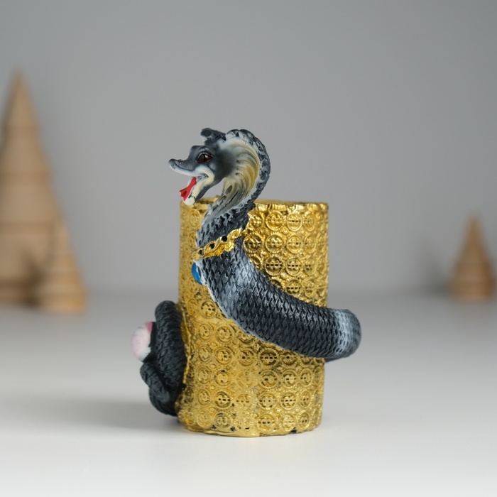 Карандашница полистоун Карандашница полистоун "Змея тёмная с жемчужиной на монетах" 6,8х6,5х9,3 см