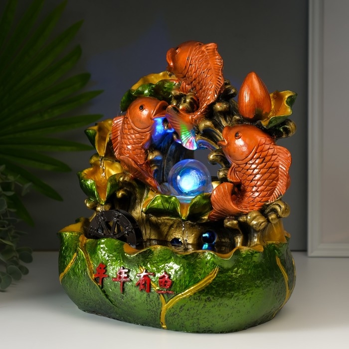 Фонтан настольный от сети, подсветка Фонтан настольный от сети, подсветка "Три карпа" 32х29х19 см