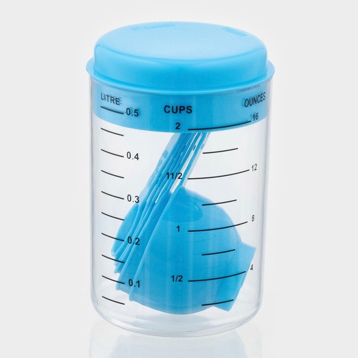 Набор мерных ёмкостей «Маэстро», 7 предметов: стакан 500 мл, ложки, цвет голубой Набор мерных ёмкостей «Маэстро», 7 предметов: стакан 500 мл, ложки, цвет голубой