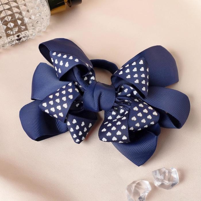 Резинка для волос Резинка для волос "Школьница" бант сердечки, 12 см, синий