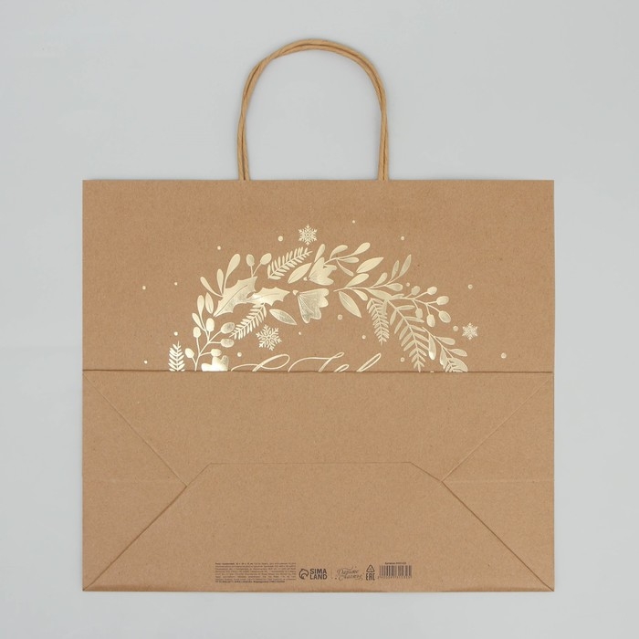 Пакет подарочный новогодний крафтовый Gold, 32 х 28 х 15 см, Новый год Пакет подарочный новогодний крафтовый Gold, 32 х 28 х 15 см, Новый год