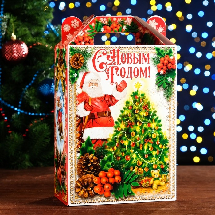 Новый год. Коробка подарочная складная "Санта СуперСтар" 18,5 х 10 х 30,5 см.