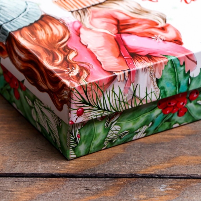 Новый год. Коробка подарочная новогодняя складная, Новый год. Коробка подарочная новогодняя складная, "Акварель", 16,5 х 12,5 х 5,2 см