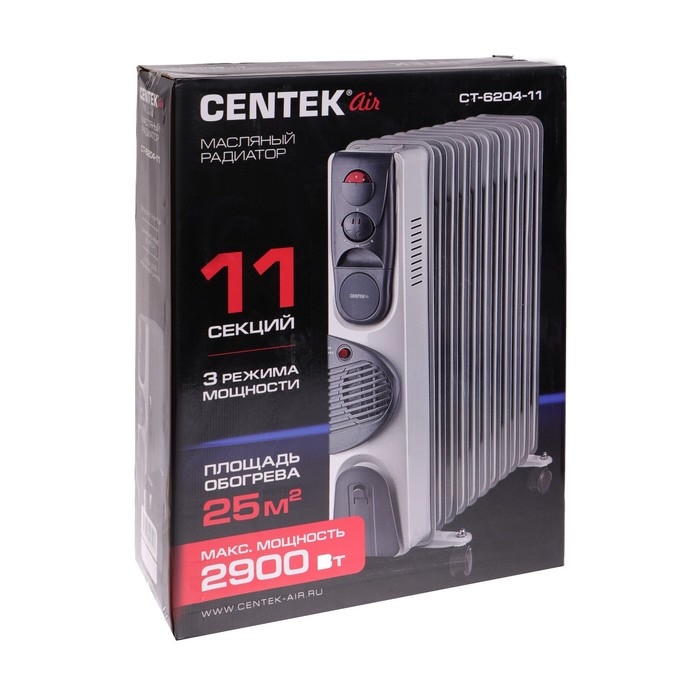 Обогреватель Centek CT-6204-11, масляный, 2900Вт, 11 секций, 25м², ТУРБО-вентилятор, 3режима Обогреватель Centek CT-6204-11, масляный, 2900Вт, 11 секций, 25м², ТУРБО-вентилятор, 3режима