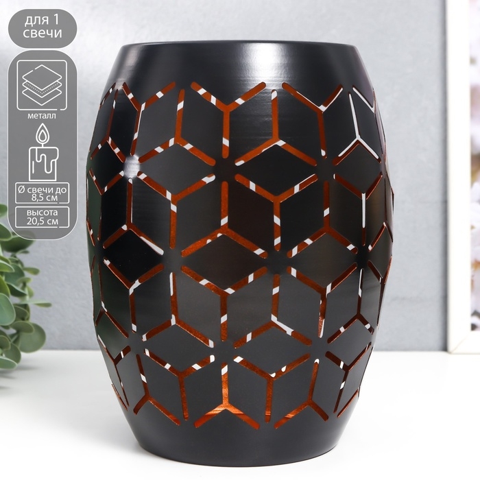 Подсвечник металл на 1 свечу Подсвечник металл на 1 свечу "Геометрия. Цветы" чёрный с золотом 20,5х13,5х13,5 см