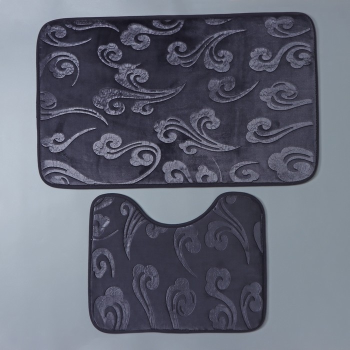 Коврики для ванной и туалета Доляна «Грация», 2 шт: 40×50 см, 50×80 см, цвет серый