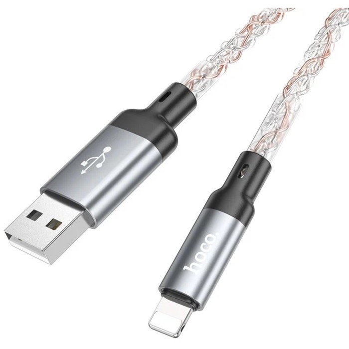 Кабель Hoco U112, Lightning, 2.4 A, 1 м, светящийся, cерый Кабель Hoco U112, Lightning, 2.4 A, 1 м, светящийся, cерый