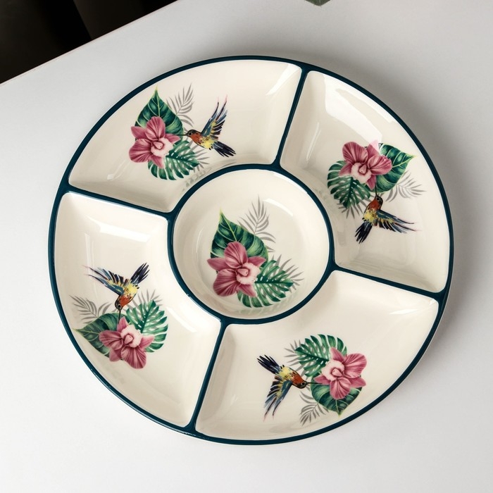 Менажница 5 ячеек Доляна «Тропики», d=26 см, цвет белый Менажница 5 ячеек Доляна «Тропики», d=26 см, цвет белый