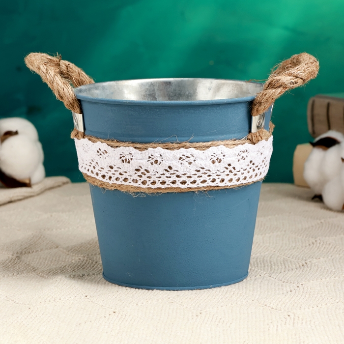 Кашпо  Кашпо "Ведерко Линдберг" синее с ручками, 13х13х12см