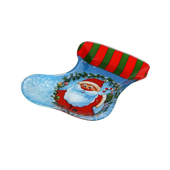 Блюдо новогоднее стеклянное сервировочное Доляна «Сапожок. Дед Мороз», 16×14 см Блюдо новогоднее стеклянное сервировочное Доляна «Сапожок. Дед Мороз», 16×14 см